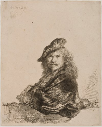 Zelfportret leunend op een vensterbank, 1639 door Rembrandt van Rijn