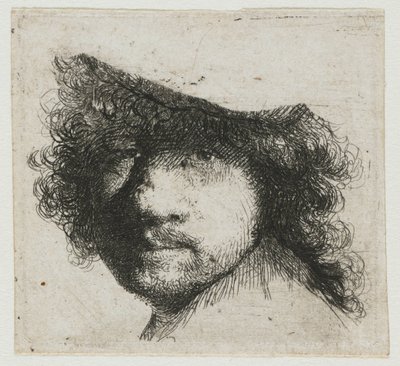 Blad met studies: hoofd van de kunstenaar door Rembrandt van Rijn