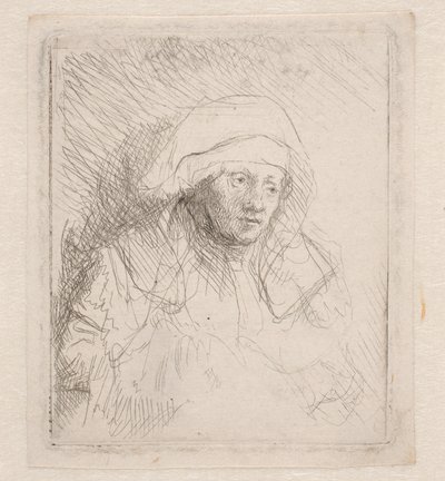 Zieke vrouw met een grote witte hoofdtooi (Saskia) door Rembrandt van Rijn