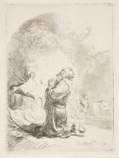 De heilige Hiëronymus in gebed door Rembrandt van Rijn
