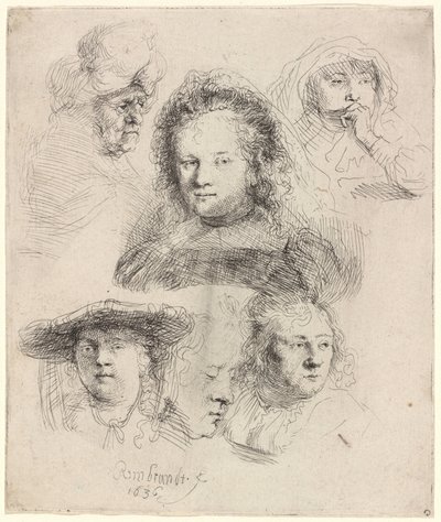 Studies naar het hoofd van Saskia en andere werken door Rembrandt van Rijn