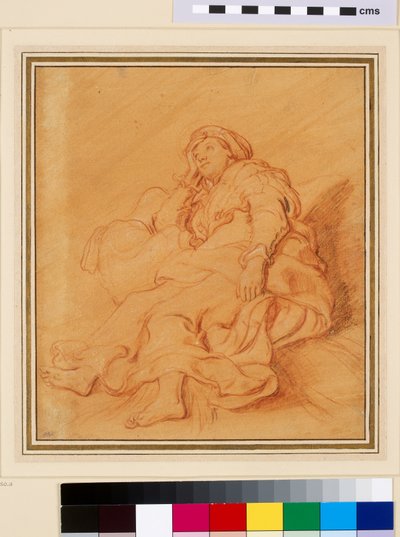 Studie van de figuur van Rachel door Rembrandt van Rijn