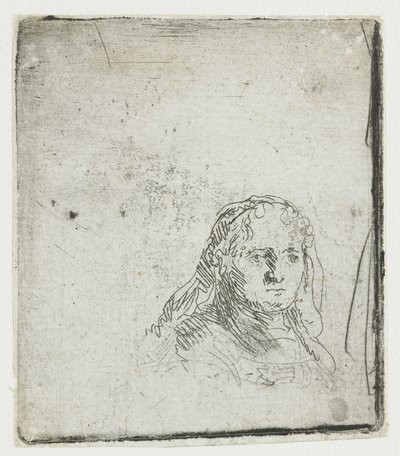 Studie naar het hoofd van een vrouw door Rembrandt van Rijn