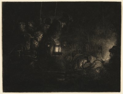 De aanbidding van de herders: een nachtstuk door Rembrandt van Rijn
