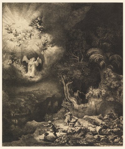 De Engel Verschijnt aan de Herders door Rembrandt van Rijn