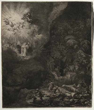 De Engel Verschijnt aan de Herders door Rembrandt van Rijn