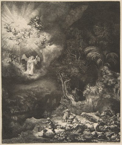 De engel verschijnt aan de herders, 1634 door Rembrandt van Rijn