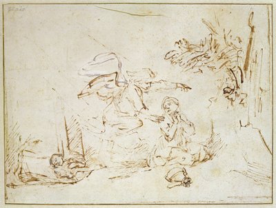 De engel verschijnt aan Hagar en Ismaël in de wildernis door Rembrandt van Rijn