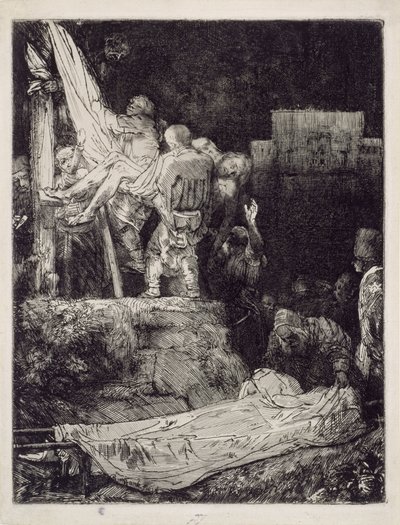 De afneming van het kruis bij fakkellicht door Rembrandt van Rijn