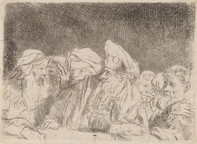 De Farizeeën Debatteren (fragment uit de Honderd Guilder Print) door Rembrandt van Rijn