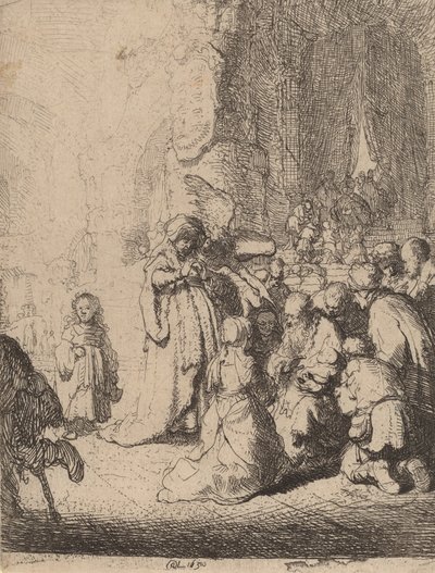 De Presentatie in de Tempel met de Engel: Kleine Plaat door Rembrandt van Rijn