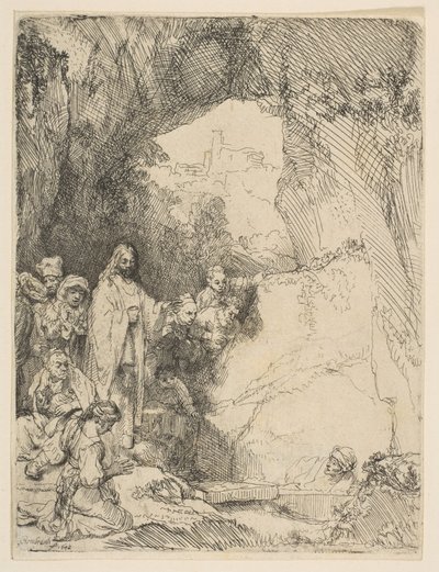 De opwekking van Lazarus, kleine plaat door Rembrandt van Rijn