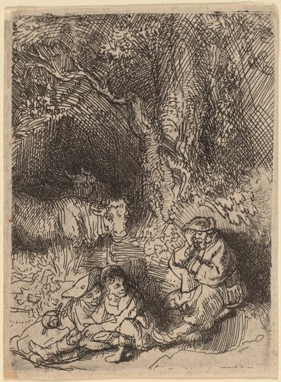 De slapende herder door Rembrandt van Rijn
