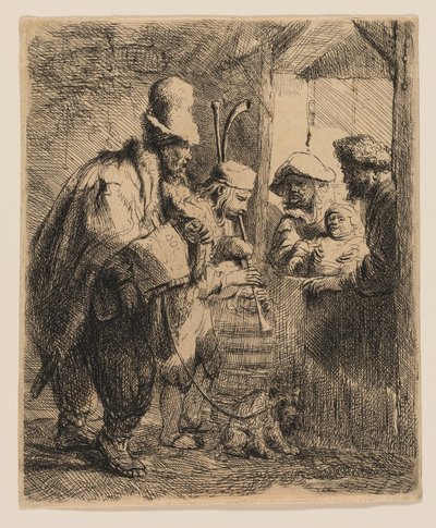 De wandelende muzikanten door Rembrandt van Rijn