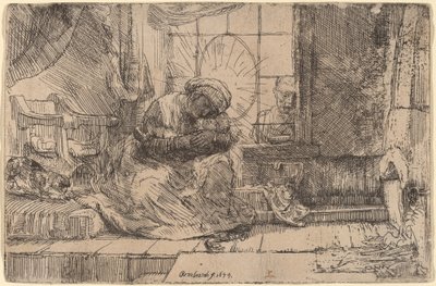 De Maagd en het Kind met de kat en slang door Rembrandt van Rijn