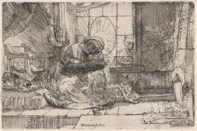 De Maagd en het Kind met de Kat en Slang door Rembrandt van Rijn