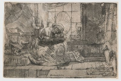 De Maagd en Kind met de Kat en de Slang door Rembrandt van Rijn