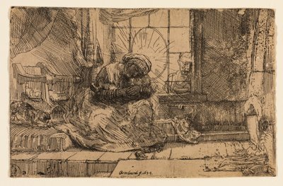 De Maagd en het Kind met de Kat en de Slang door Rembrandt van Rijn