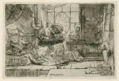 De Maagd en Kind met de kat en de slang door Rembrandt van Rijn