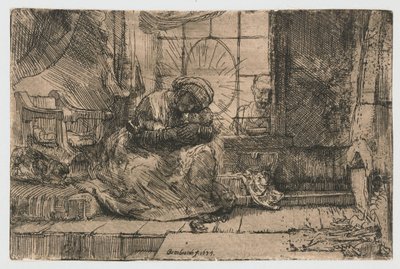 De Maagd en Kind met de kat en de slang door Rembrandt van Rijn