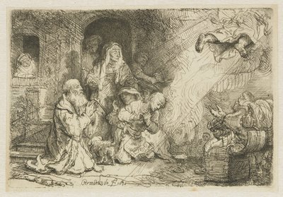 De engel vertrekt uit de familie van Tobias door Rembrandt van Rijn