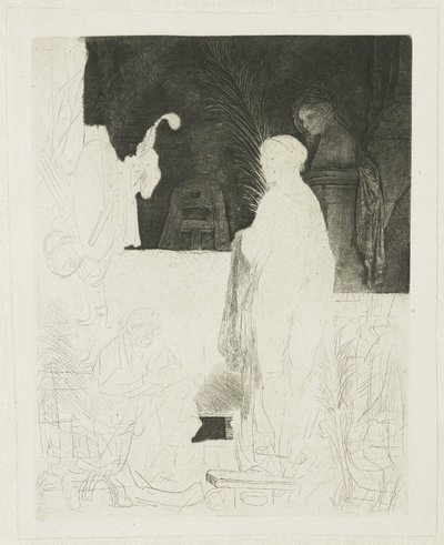 De kunstenaar die naar het model tekent door Rembrandt van Rijn