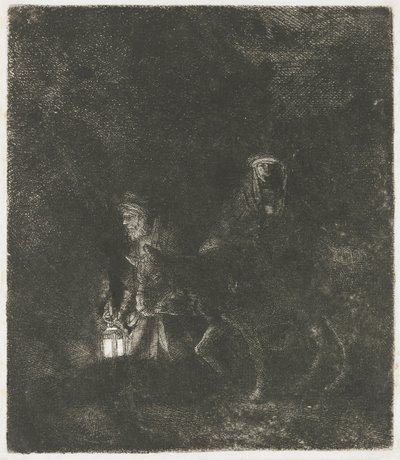 De vlucht naar Egypte: een nachtstuk door Rembrandt van Rijn