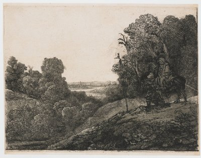 De vlucht naar Egypte: gewijzigde plaat van Seghers door Rembrandt van Rijn