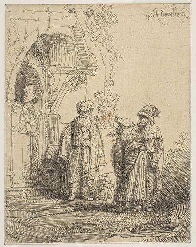 Drie Oosterse Figuren Jacob en Laban door Rembrandt van Rijn