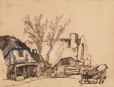 Twee Huisjes door Rembrandt van Rijn