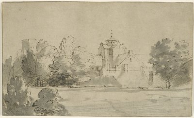 Uitzicht op de Mariakerk in Utrecht vanuit het zuiden door Rembrandt van Rijn