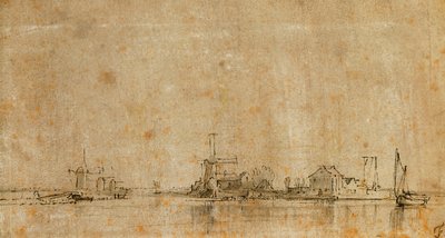 Uitzicht op de Amstel bij de Omval, Links de Ringvaart van de Diermermeer door Rembrandt van Rijn