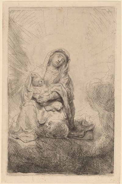 Maagd en Kind in de Wolken door Rembrandt van Rijn