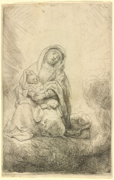 De Maagd met het Kind in de wolken door Rembrandt van Rijn