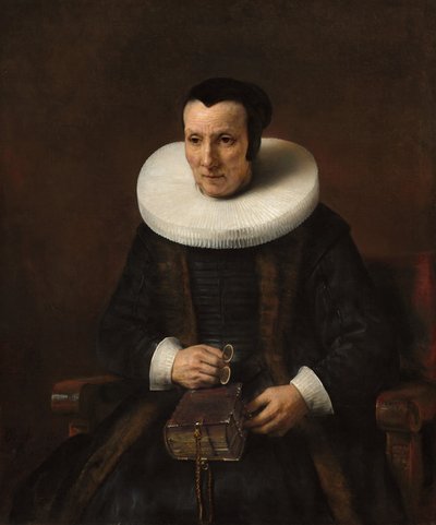Een Oude Dame met een Boek door Rembrandt van Rijn and Workshop
