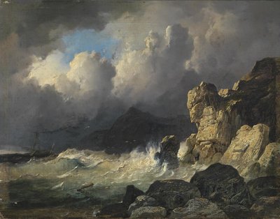 Stormachtige kustlijn door Remigius Adrianus Haanen