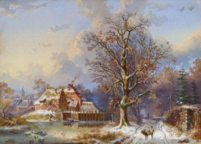 Dorp in de winter door Remigius Adrianus Haanen