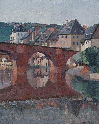 Reflectie van de brug op de Lot bij Espalion, Aveyron door René Fontayne
