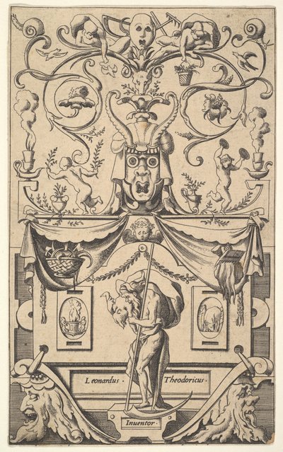 Paneel met figuur van Saturnus, plaat 1, ca. 1550-65 door Rene Boyvin