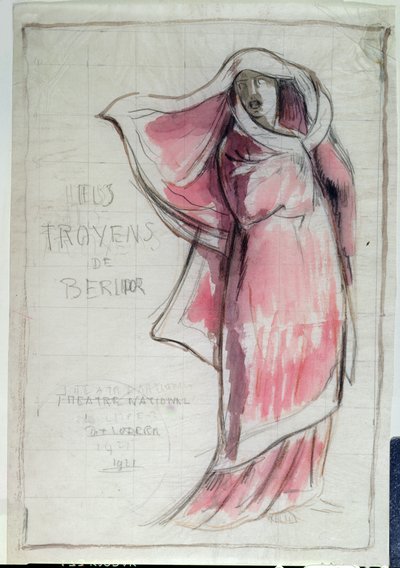 Ontwerp voor een poster ter promotie van Les Troyens gecomponeerd door Hector Berlioz voor een uitvoering in de Opera de Paris in 1921 door Rene Piot