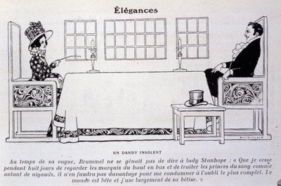 Afbeelding van George Bryan Brummel bekend als de Beau Brummel (1778 - 1840), de Koning van de Dandys. Illustratie door René Vincent. 19e eeuw door Rene Vincent