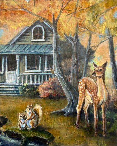 Herten en eekhoorns in de herfst door Renee Machan Cottagecore Artist