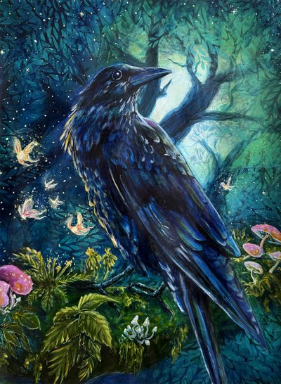 Raven uit het Betoverde Bos door Renee Machan Cottagecore Artist