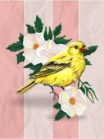 Yellow Bird-wilde rozen door Renee Machan Cottagecore Artist