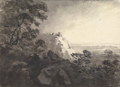 Landschap met een kasteel op een heuvel in de verte door Rev. William Gilpin