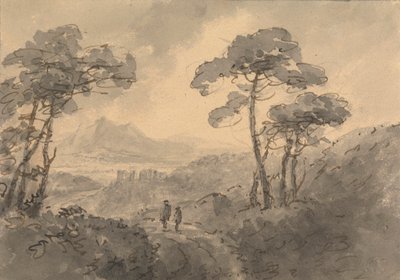 Berglandschap met twee figuren op een kronkelende weg door Rev. William Gilpin