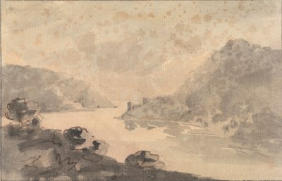 Bergachtig landschap met een rivier door Rev. William Gilpin