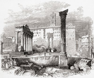 In het Forum, kijkend naar het Capitool, Rome, Italië in de late 19e eeuw. Uit Italiaanse afbeeldingen door Rev. Samuel Manning, gepubliceerd ca. 1890. door Reverend Samuel Manning