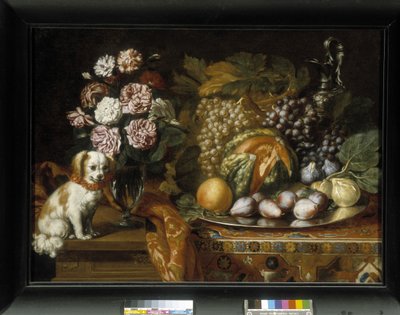 Stilleven met dwergspaniël door Reynaud Levieux