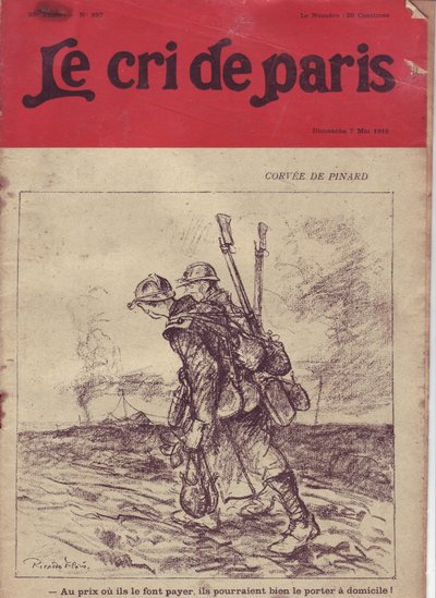 Illustratie door Ricardo Flores voor de Omslag van Le Cri de Paris, 07/05/16 - Corvee de pinard - Oorlog van 14-18, Wijn, Soldatenleven, Kantine door Ricardo Flores